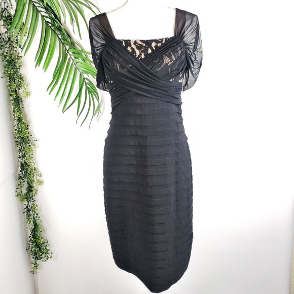 Adrianna Papell Dresses Black Party Dress Shirred Size 8 Poshmark